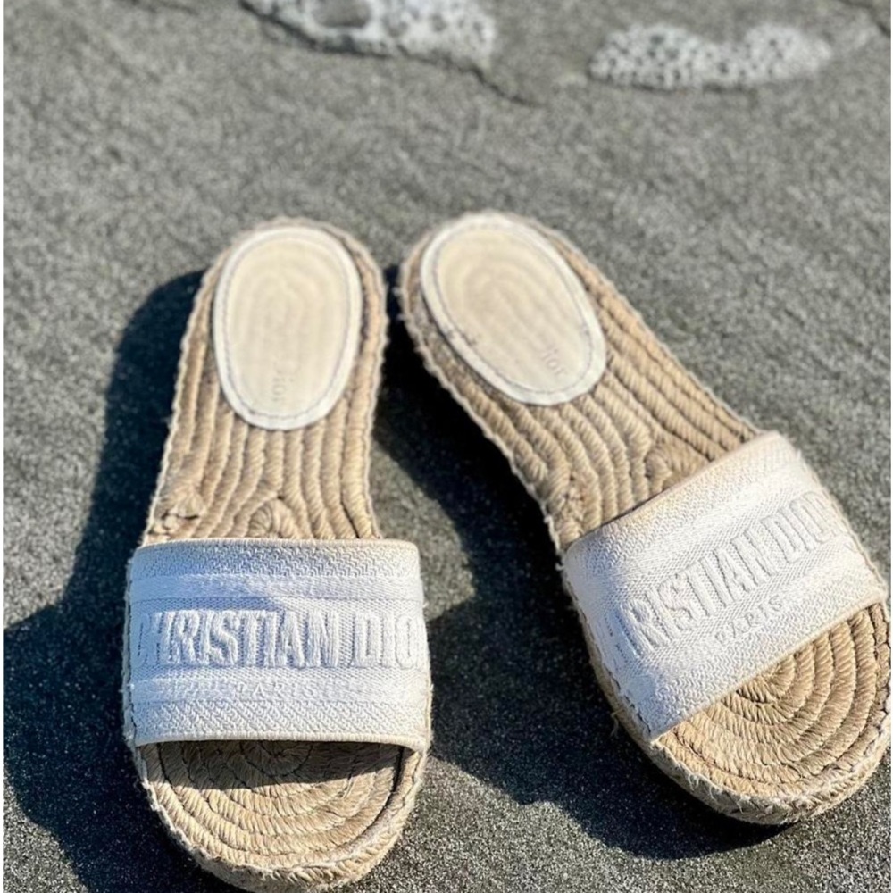 CHRISTIAN DIOR CANVAS EMBROIDERED GRANVILLE ESPADRILLE SLIDES